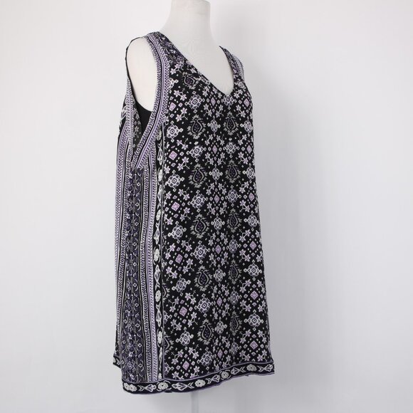 Calypso Dress Sz S Black Purple Multi Color V Neck Lined Silk Viscose Dress - Picture 8 of 16